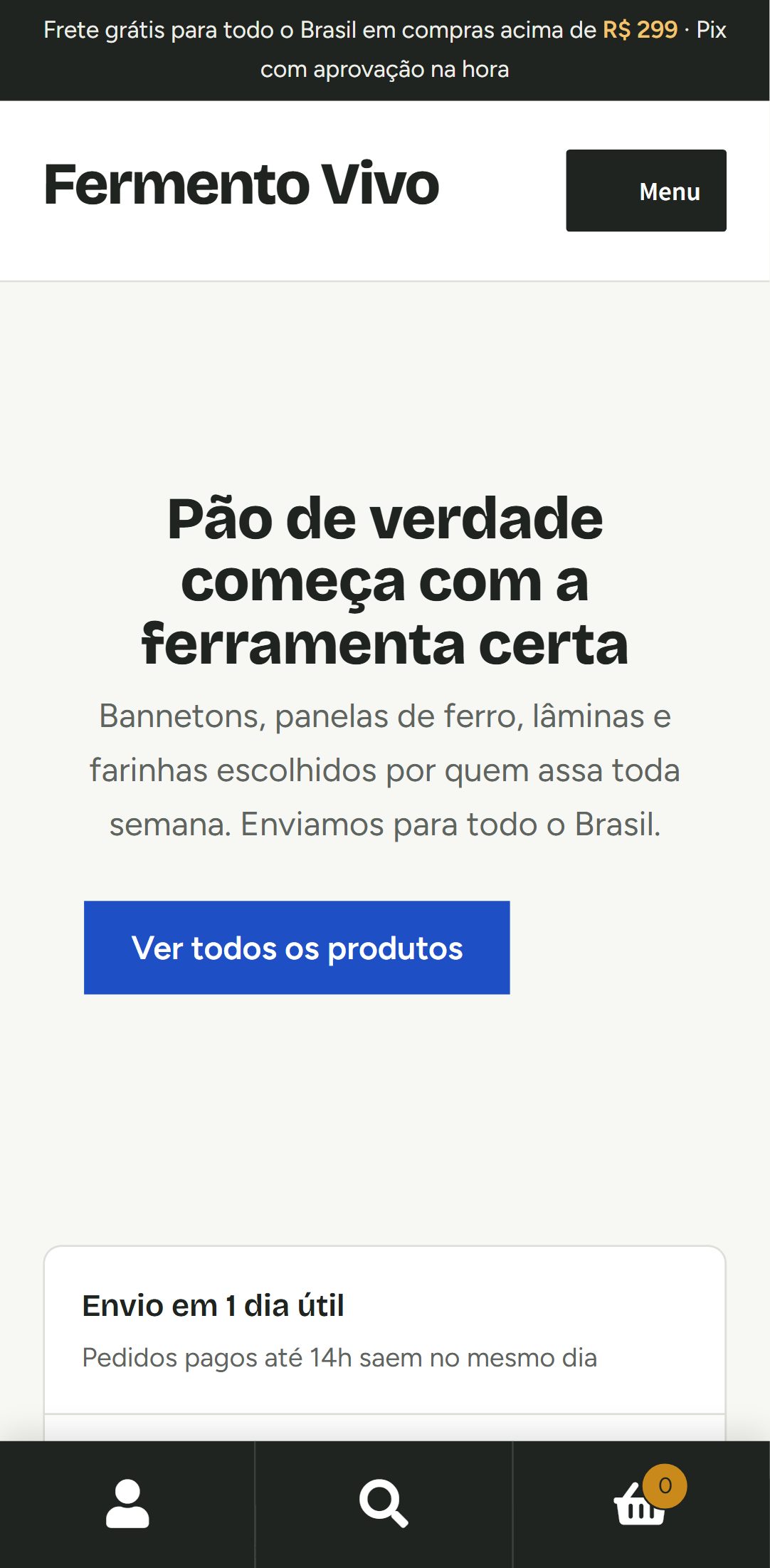 Página inicial no celular