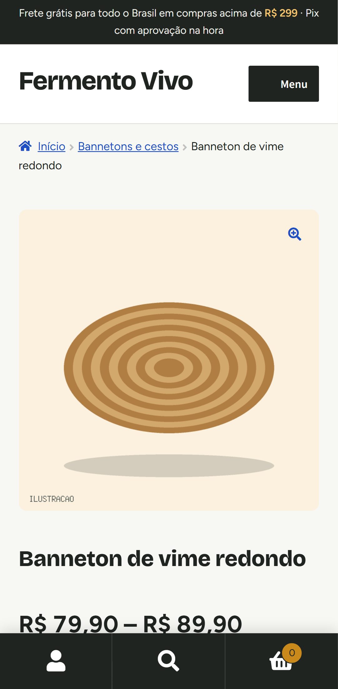 Produto com variação de tamanho no celular