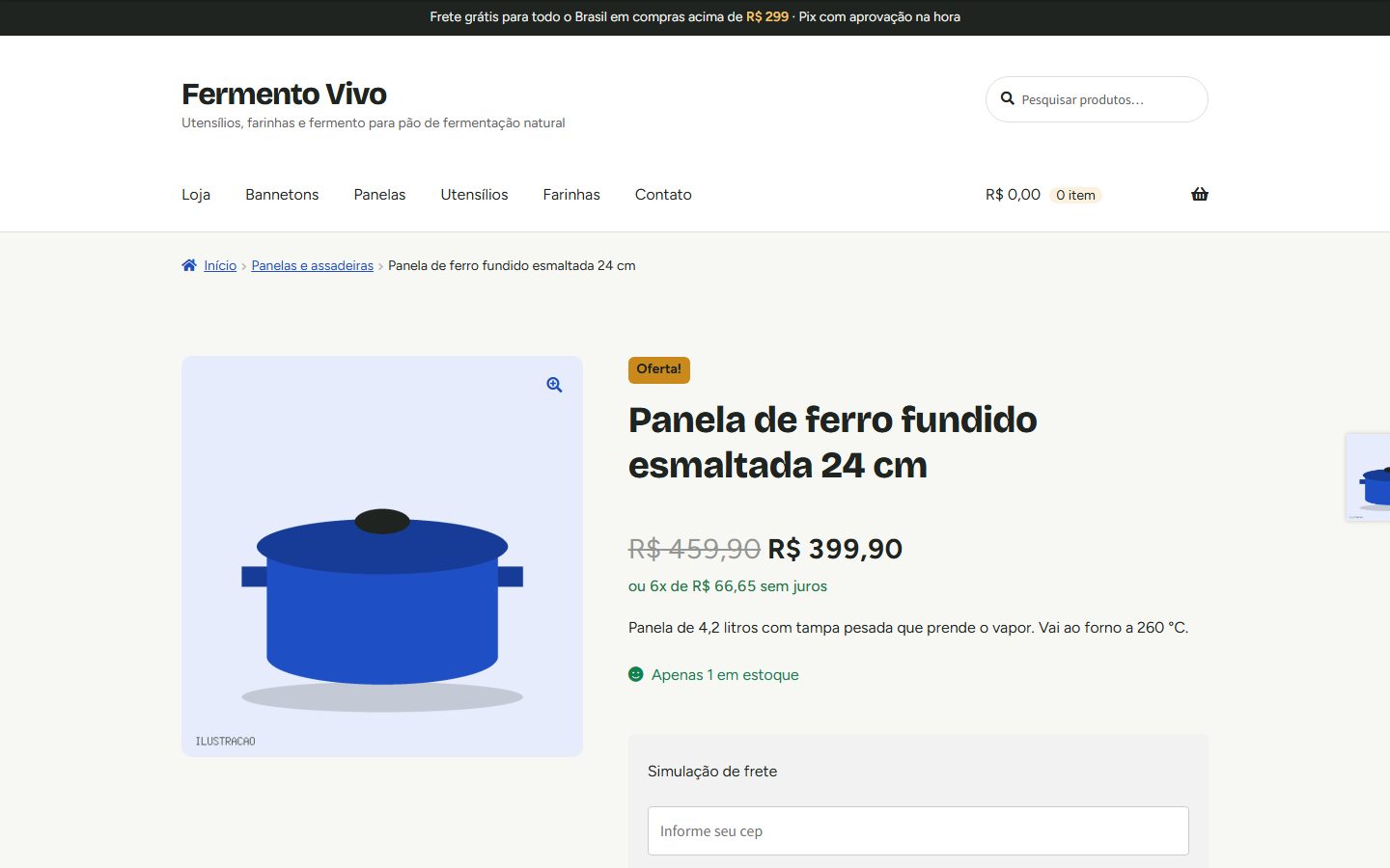 Página do produto: panela de ferro em promoção, com parcelamento e garantias